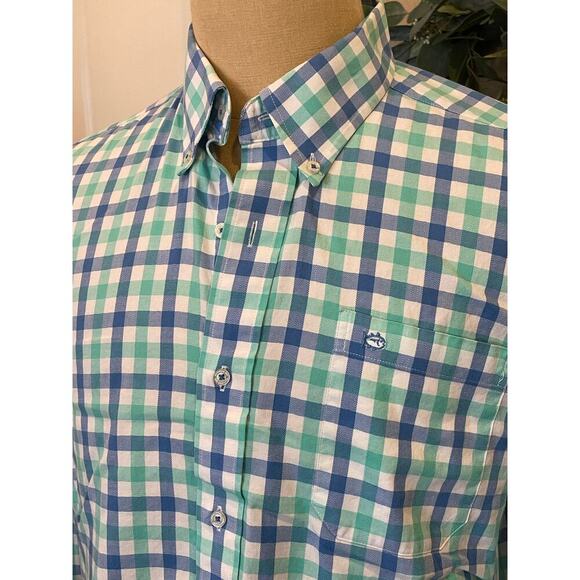 SOUTHERN TIDE Classic Fit Blue/Green Plaid Button Down Shirt Men's size L - Picture 2 of 10